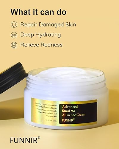 Miniatura 5 de FUNNIR Snail Mucin 92% Repair Cream Face Moisturizer 100g, Face Cream for All Skin Types Youthful and Radiant Formula, Skincare Products