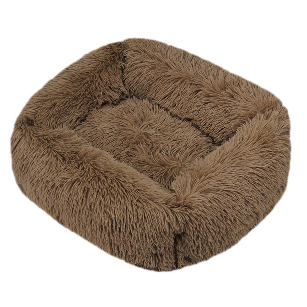Hiseng Soft Fluffy Dog Bed, Simple Solid Color Self-Warming Cat Bed Washable Square Dog Beds Medium, Plush Anti-Slip Bottom Donut Cat Beds for Indoor Cats (XL 95x75cm,Brown)