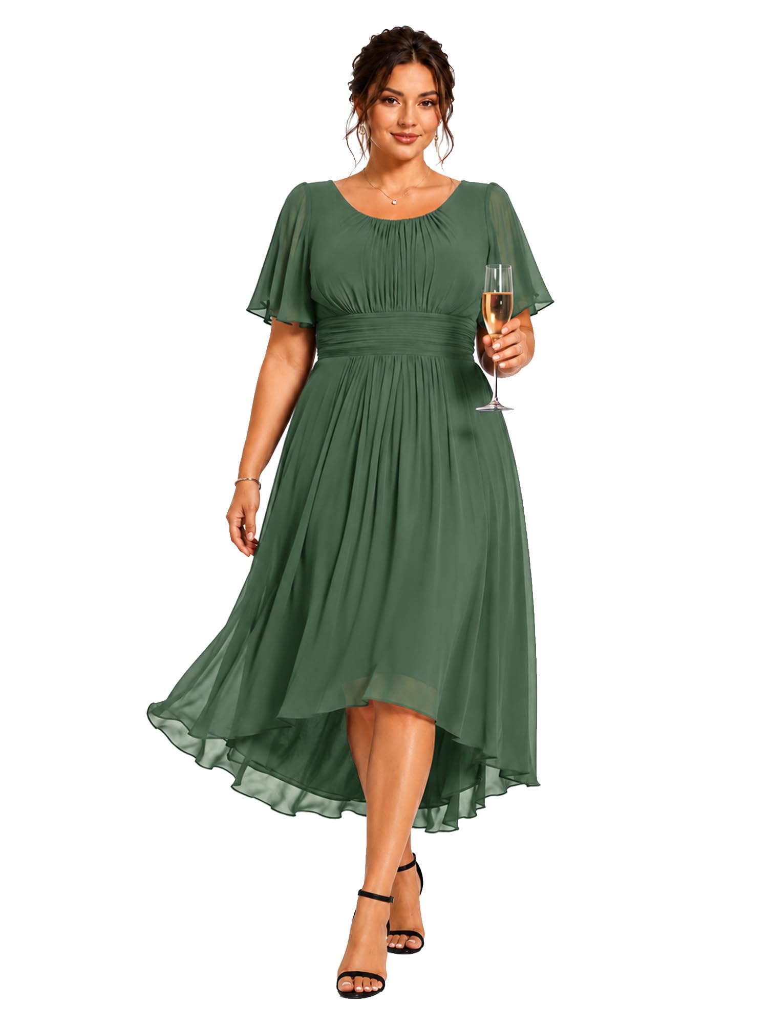 Ever-Pretty Women's Chiffon High Low Plus Size Cocktail Wedding Guest Dress