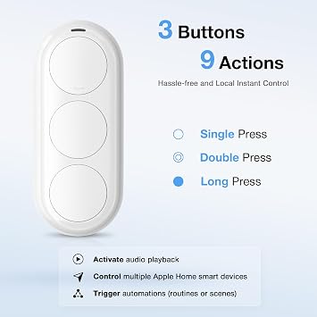 Airversa Smart HomeKit Button Controller, 3-Button Smart Switch, Works with Apple Home over Thread (Home Hub Needed), HomeKit Trigger, Apple Home Ecosystem Exclusive QliQ AC1 White-2 Packs