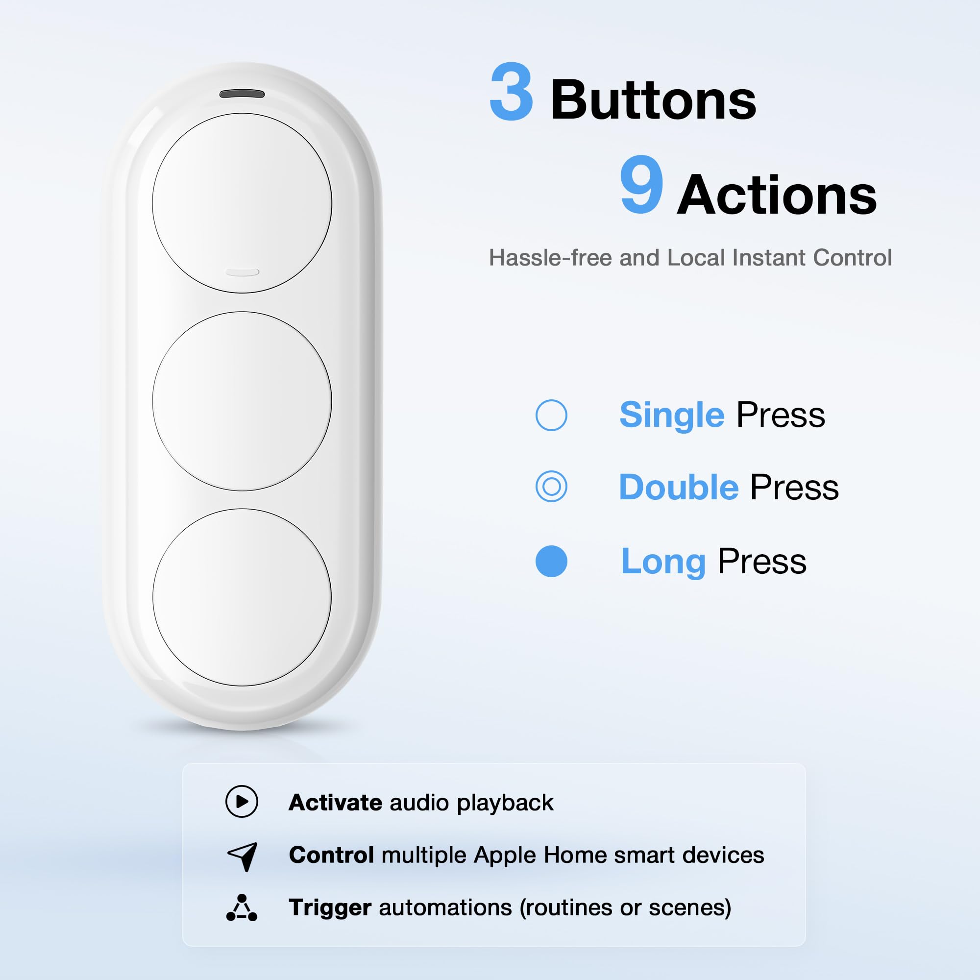 Airversa Smart HomeKit Button Controller, 3-Tasten Smart Switch, Kompatibel mit Apple Home über Thread (Home Hub nötig), Auslöser für Ein/Aus, Szenen & Routinen, QliQ AC1 Weiß, 2 Pack