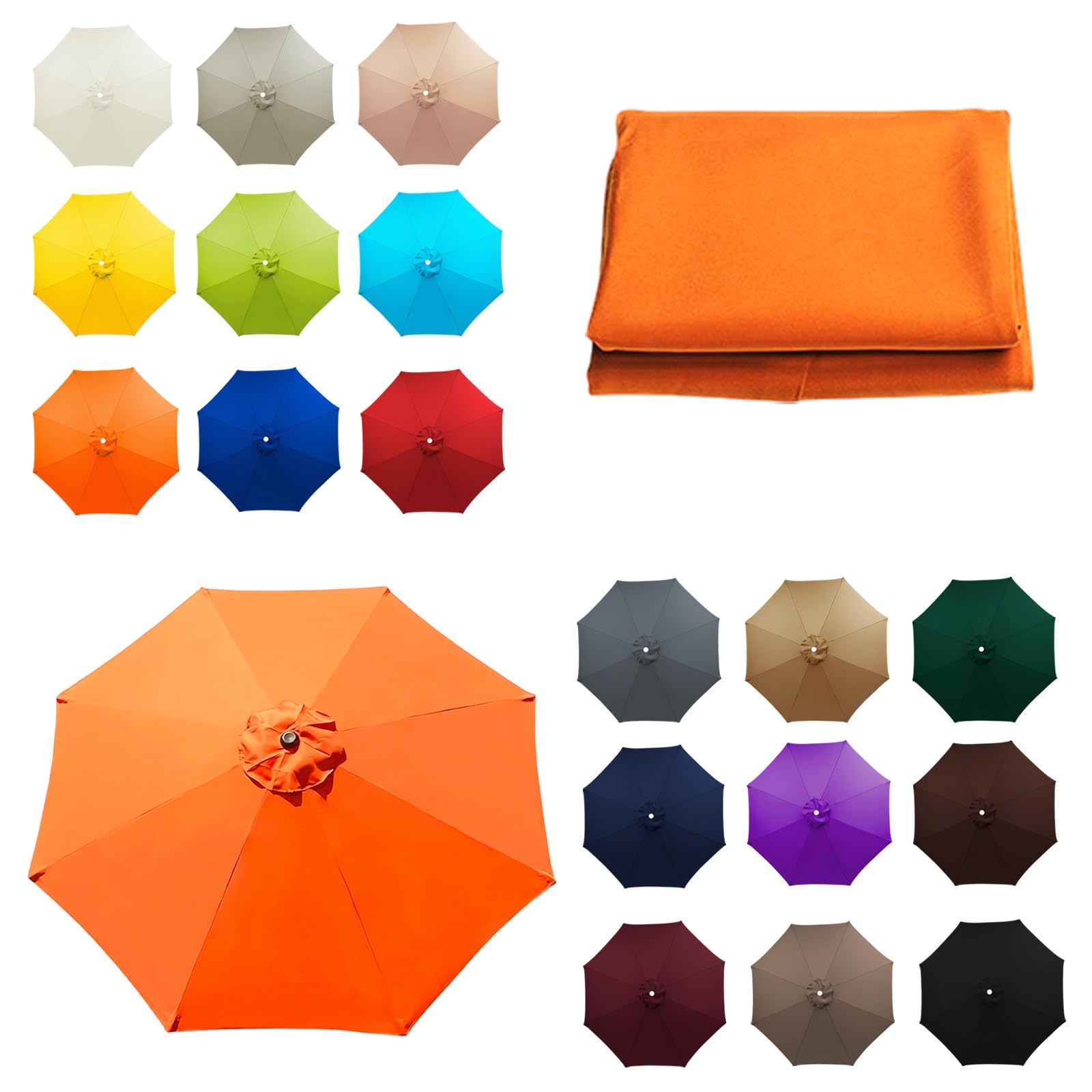 ALDNMBR 6&8 Rib Patio Garden Umbrella Replacement Canopy 6.5ft-11.5ft Elastic Polyester Reinforced Corner Top Vent Wind Stable Budget Washable Outdoor Beach Orange 7.5FT/2.30M-8Ribs