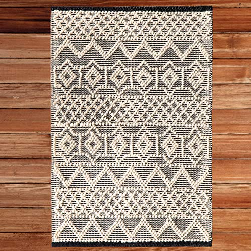Deerlux Handwoven Black And White Textured Wool Flatweave Kilim Rug, 2' X 3' Black, White #TOP2