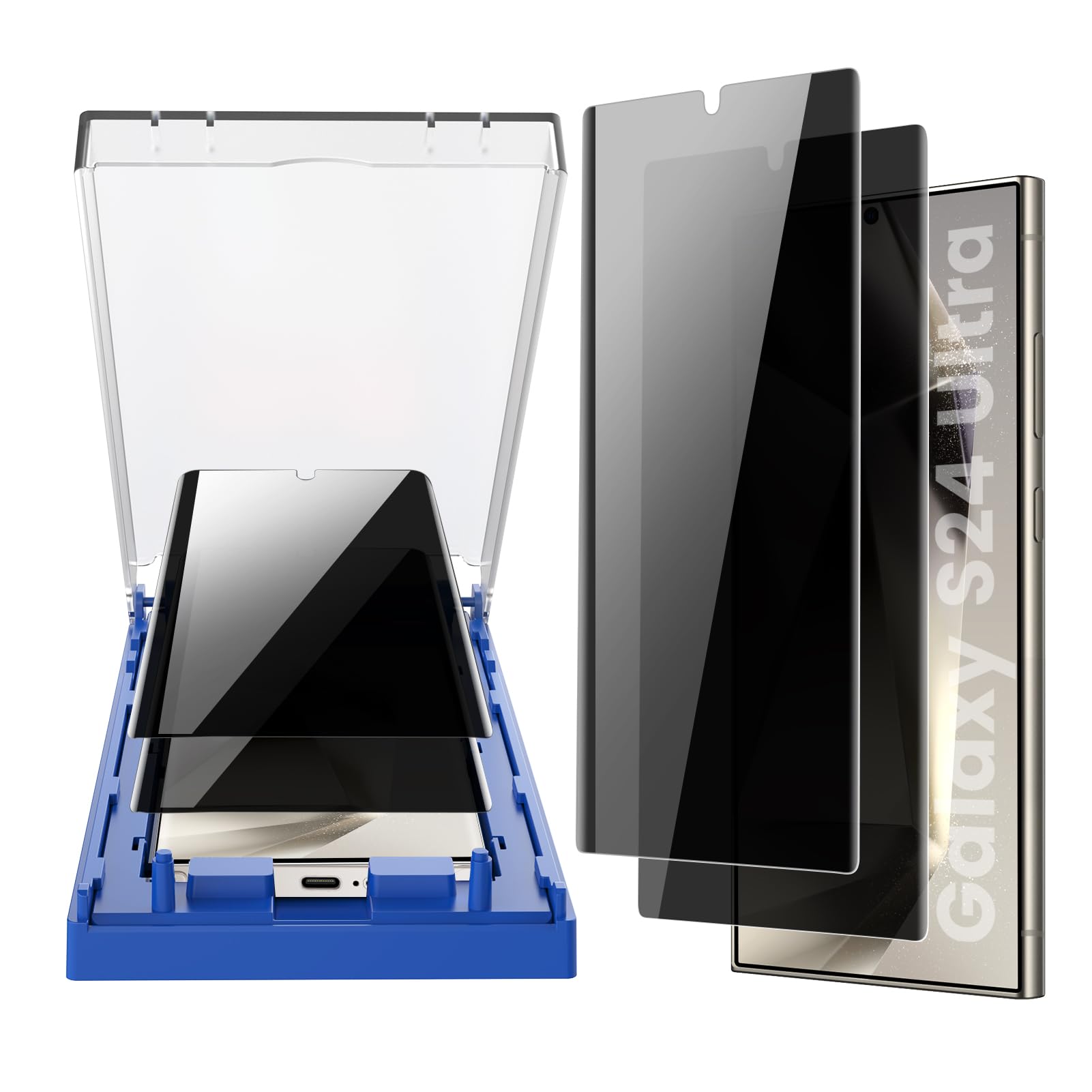 MOHAVE2 Pack [Auto Alignment/Dust Removal] Privacy Screen Protector for Samsung Galaxy S24 Ultra 5G 6.8″, 3D Curved Anti Spy Private Film, 7H Hybrid Material, 100% Ultrasonic Fingerprint ID