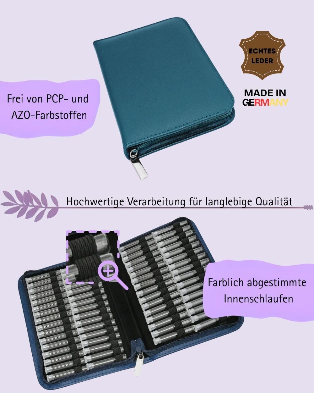 Homeopatía - Botiquín clásico con 64 lentes transparentes de piel (cuero azul)