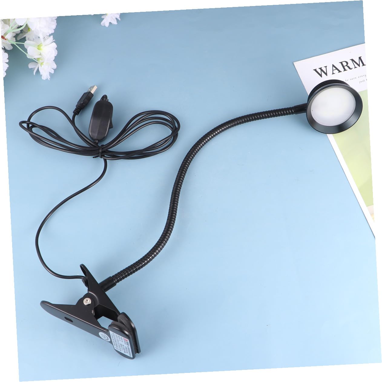Ipetboom Lampada da Lettura LED a Clip 4w Flessibile per Letto Notte | Cavo USB Incluso, Struttura in Metallo Nero, Paralume Protettivo, Posizionamento Mobile per Hobby