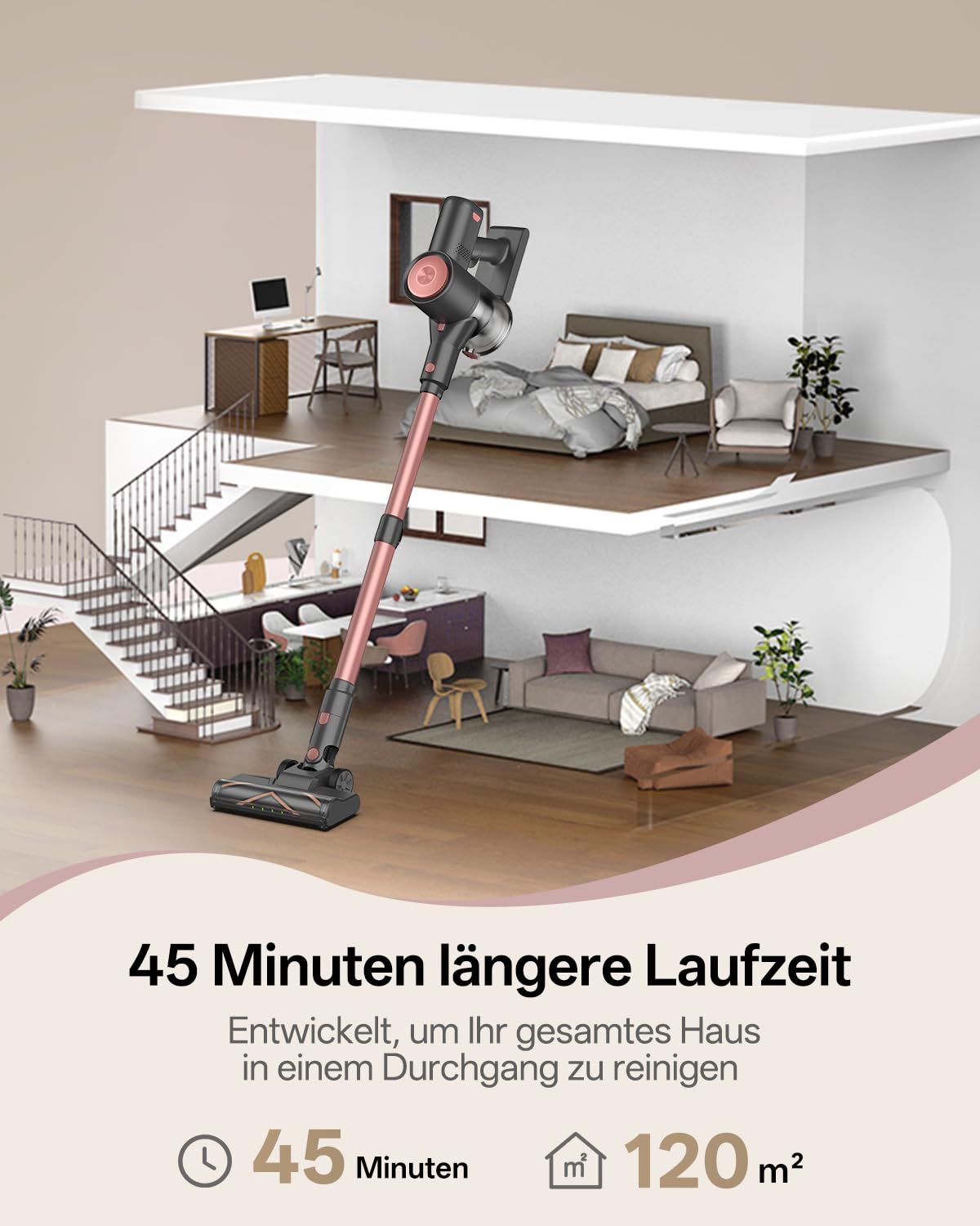 Vexilar V10Pro Akku Staubsauger, 45kPa Kabelloser Staubsauger mit Grüner LED, Leichter Handstaubsauger Kabellos, 45 Min Laufzeit, Abnehmbarer Akku, Vacuum Cleaner für Auto, Teppich & Tierhaare