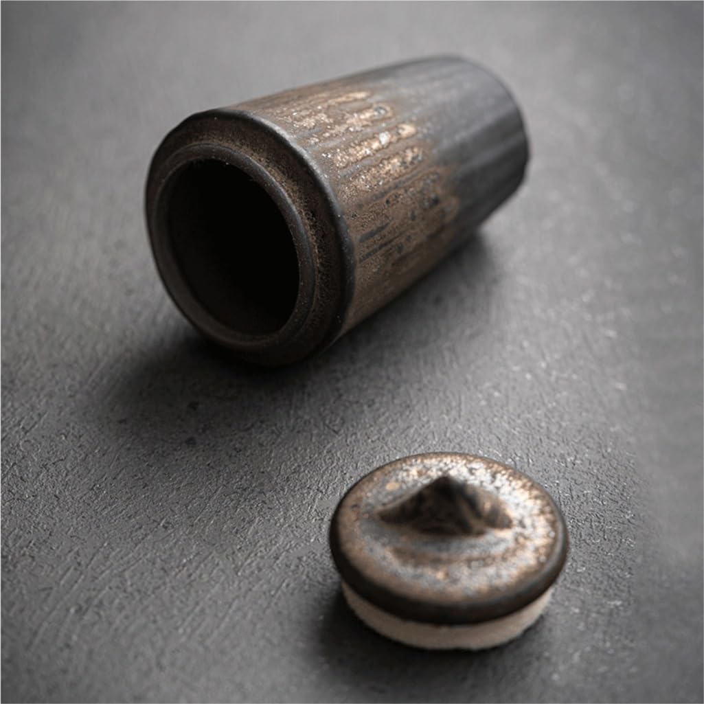 Organizadores y Almacenamiento de Té Mini recipiente for almacenamiento de té de gres, tarro pequeño de cerámica esmaltado de hierro dorado, tarro sellado, tarro de almacenamiento portátil Botes de Té