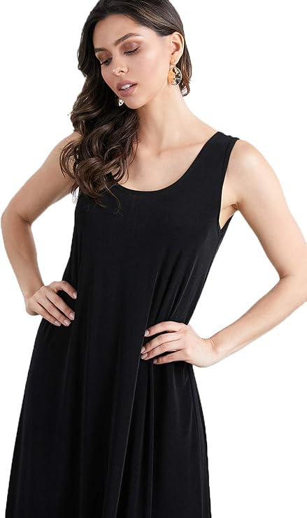 Jostar Women's Tank Long Dress Sleeveless Scoop Neck Casual Swing Flowy T Shirt One Piece