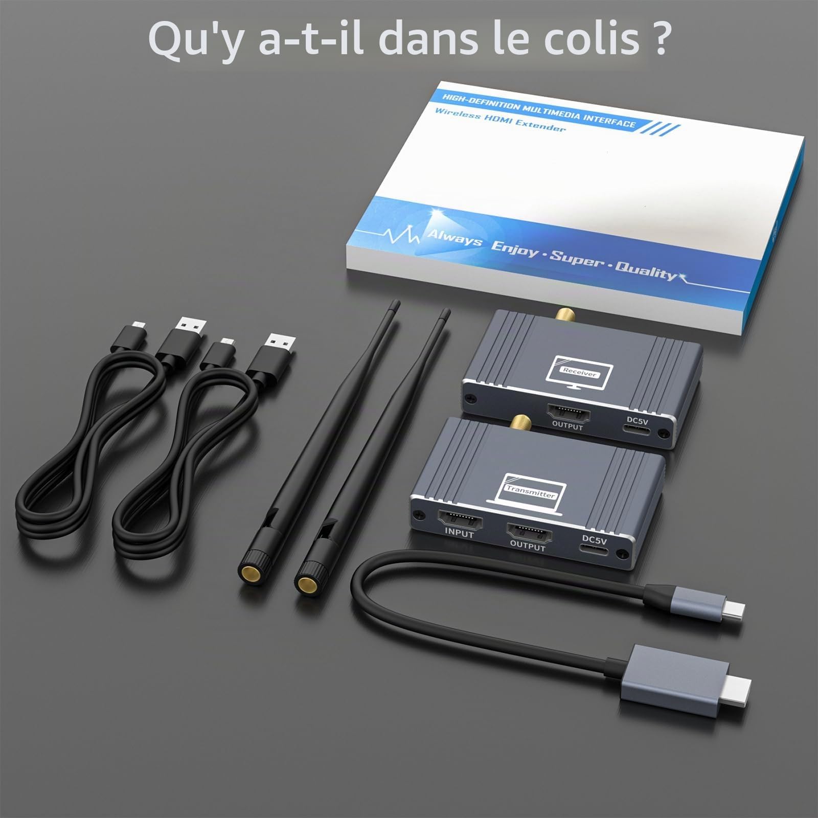 Émetteur et récepteur HDMI sans fil, kit d'extension USB-C vers HDMI jusqu'à 656Ft/200 m, 1080p @ 60 Hz, pour STB, ordinateur portable, appareil photo, PC, Netflix, YouTube