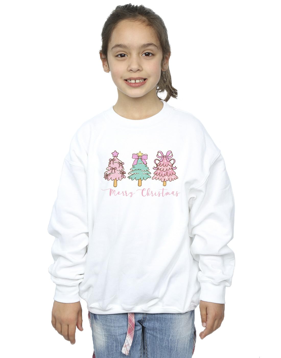 Absolute Cult Christmas Girls Merry Christmas Trees Sweatshirt White 12-13 Years