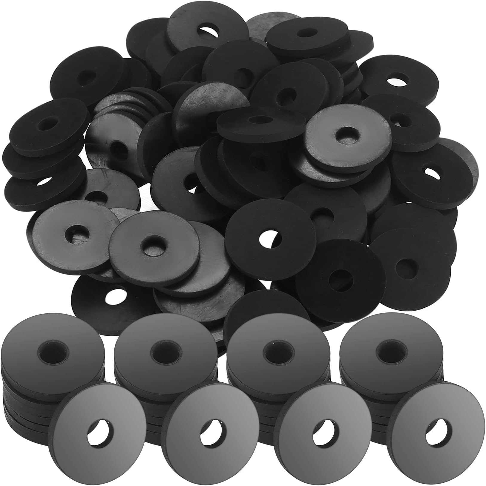 110 Pcs Rubber Flat Washer Kit, 1 OD x 1/4 ID x 1/8 Thickness Heavy Duty Abrasion Resistant Rubber, Black Fender Washers Grommets Spacers for Bolts Screws Washers