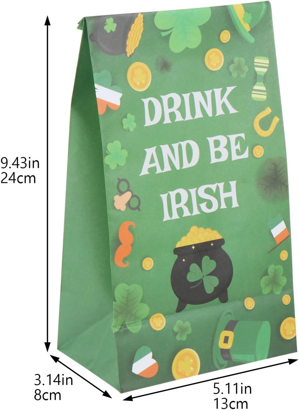 KALLORY St Patrick’s Day Paper Candy Bags 12pcs Set with Seal Stickers Portable Food Storage Pouches for Party Treats and Baking Wrapping