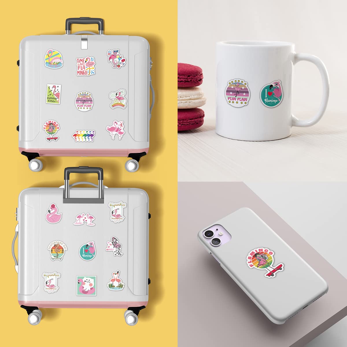 Flamingo stickers, schattige kawaii waterdichte vinyl stickers voor laptop, waterfles, skateboard, auto, motorfiets, fiets, gitaar, PS4, bagage, koffer, scrapbook, telefoonpad, 50 stuks