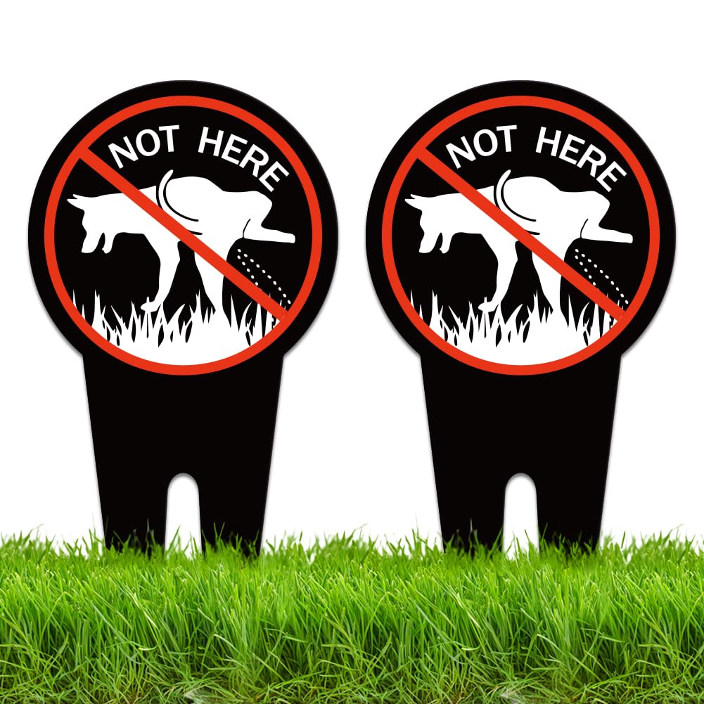 WEBEEDY 2 Pcs Not Here - No Peeing Dog Signs with Stakes Double Sided Dog Signs No Pooping and Peeing Yard Sign, Weatherproof Aluminium Warning Sign for Yard Lawn Garden Outdoor Use, 15x30cm