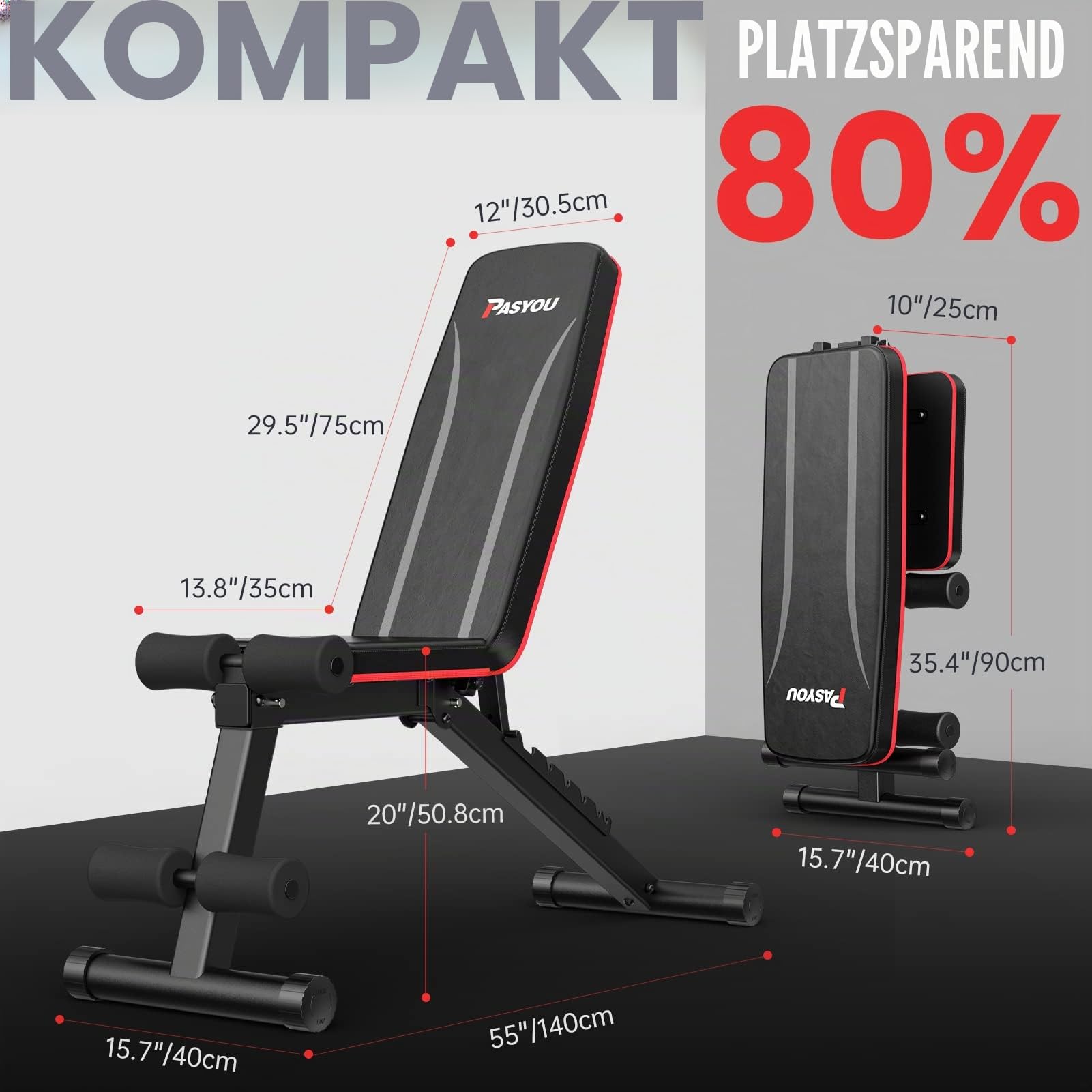 PASYOU Hantelbank Klappbar Verstellbar, Multifunktions Trainingsbank Schrägbank für Ganzkörper-workout，10 in 1 Fitnessbank für zu Hause oder im Fitnessstudio, 230kg Gewichtskapazität PA300