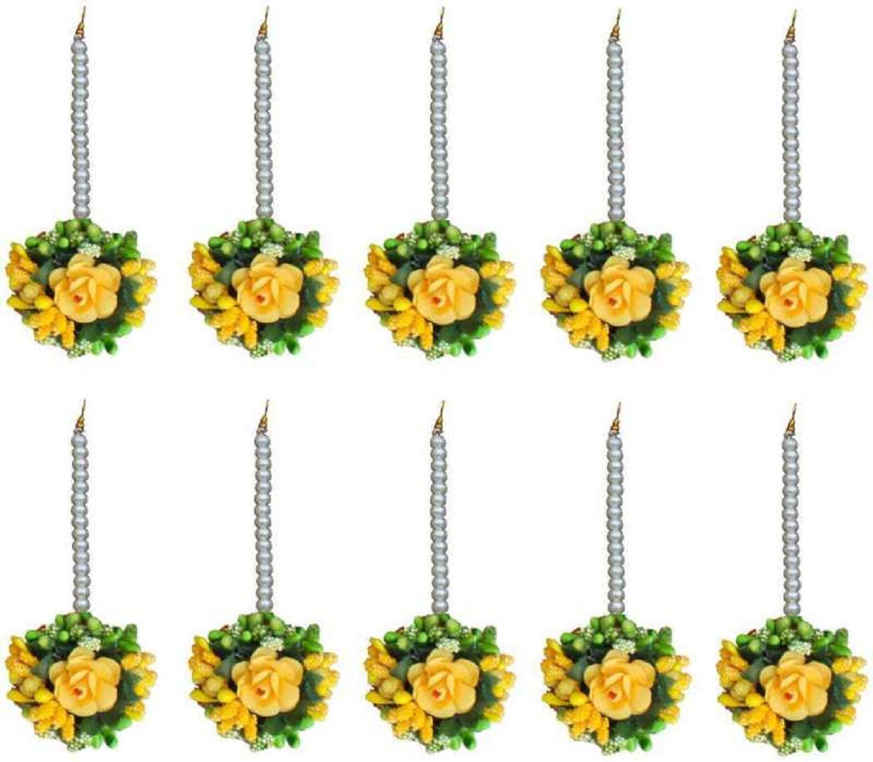 Laxmi Ethnic Green and Yellow Flower Maang Tikka Jewellery Set for Wedding Baby Shower Haldi Mehandi Party for Girls and Women Combo of 10 (B08VG3NQHN) Amazon Price History, Amazon Price Tracker