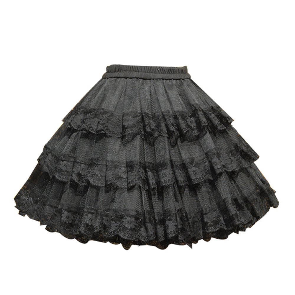 TanQiang Vintage Sweet White/Black Cosplay Skirt Three Layer