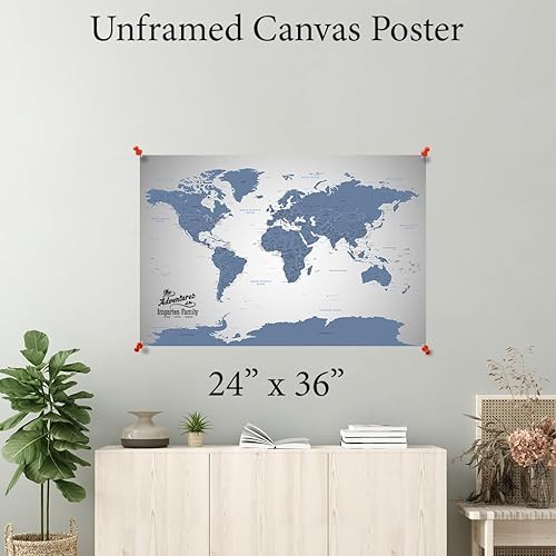 Vista 27 de Canvas - Personalized Blue Ice World Push Pin Travel Map with Black Frame 1. Cartel de lona enrollada