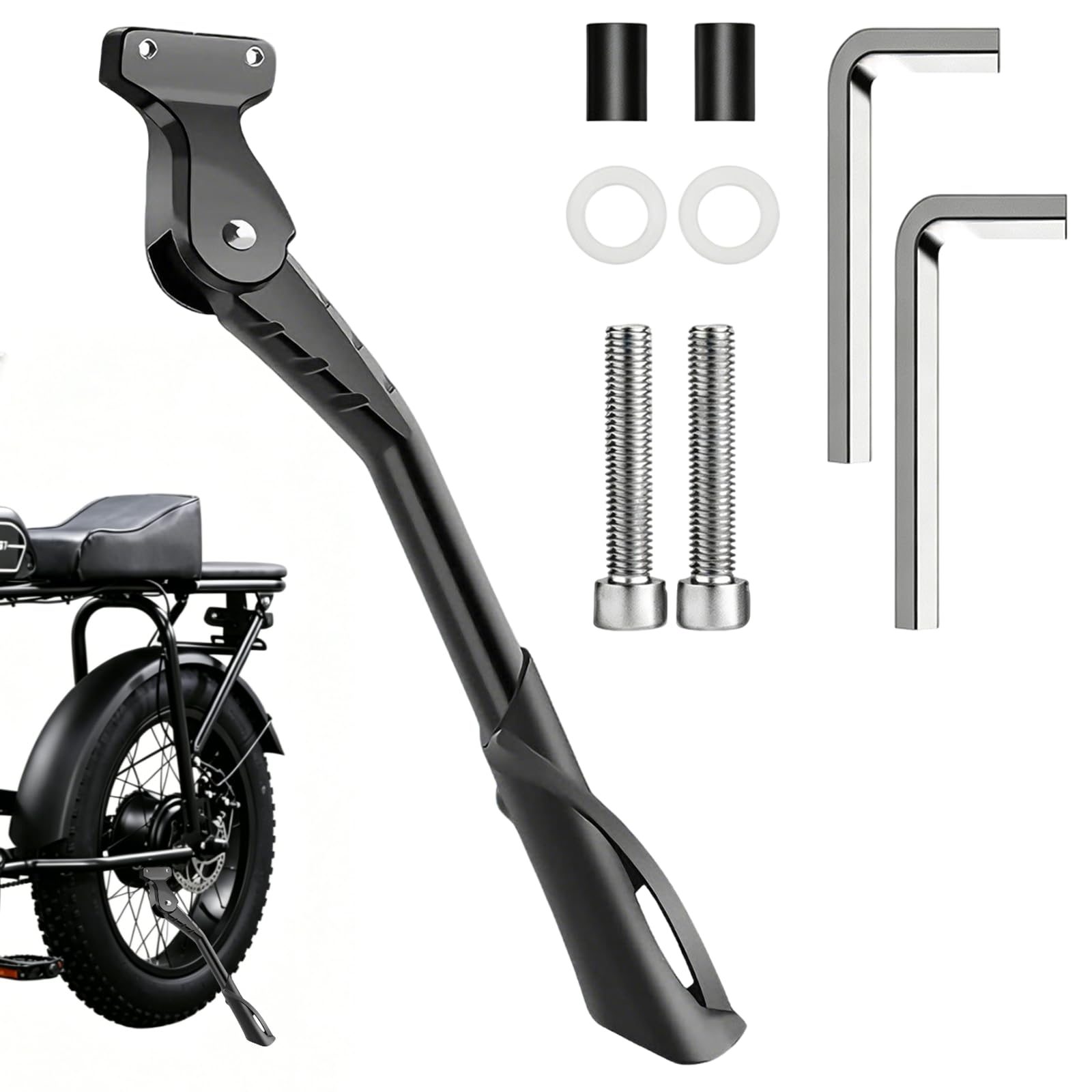 WYRGQIQN Adjustable Bicycle Kickstand, Aluminium Alloy Bike Stand 13.3-15.7 Inch, Universal Rear Mount Bicycle Stand with Anti-Slip Foot for Mountain Bikes, Road Bikes, Adult Bikes and E-Bikes Black