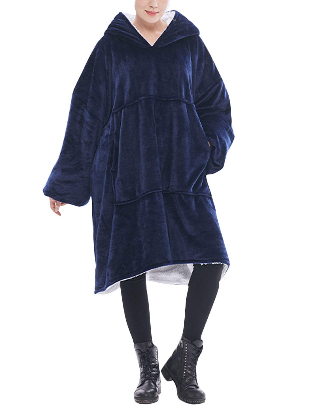 Flygo Women's Wearable Blanket Fleece Sherpa Lining Oversized Pullover Hoodie Blanket Sweatshirt