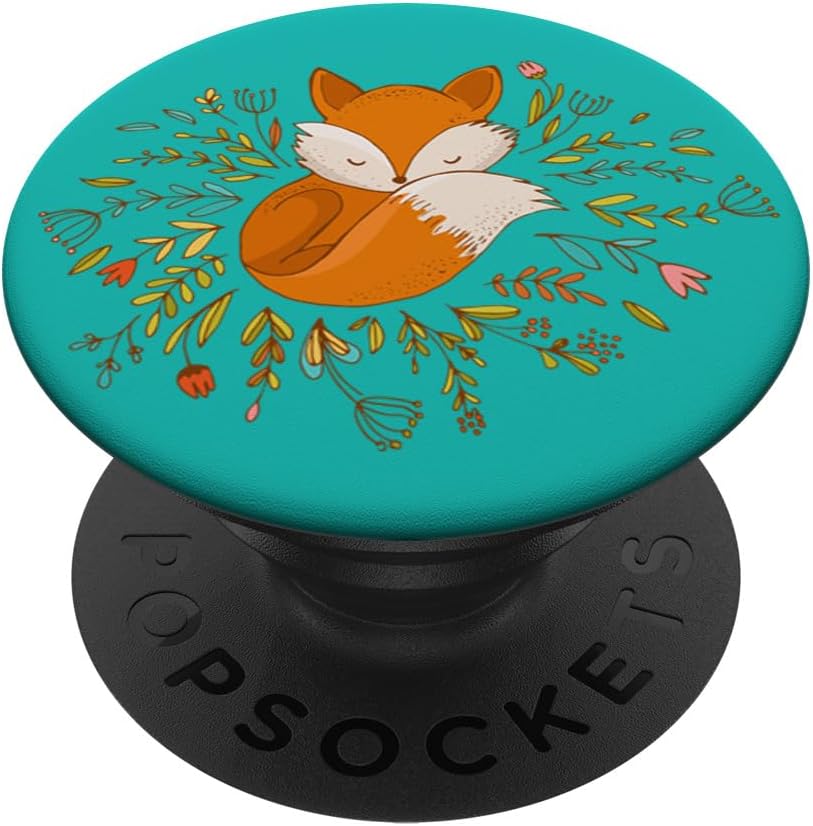 Cute & Unique Whimsical Fox & Flowers Art PACJ0652 PopSockets PopGrip: Swappable Grip for Phones & Tablets PopSockets PopWallet for MagSafe
