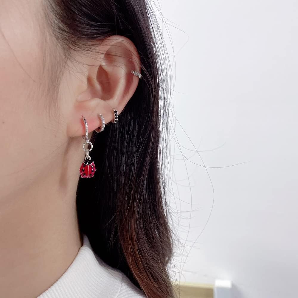 NewZenro Cute Ladybug Smal Hoop Dangle Drop Earrings for Women Dainty Huggie Hoops With Red Enamel Ladybird Animal Charm Hypoallergenic Jewelry Gift for Daughter Bff Birthday Christmas - Image 6