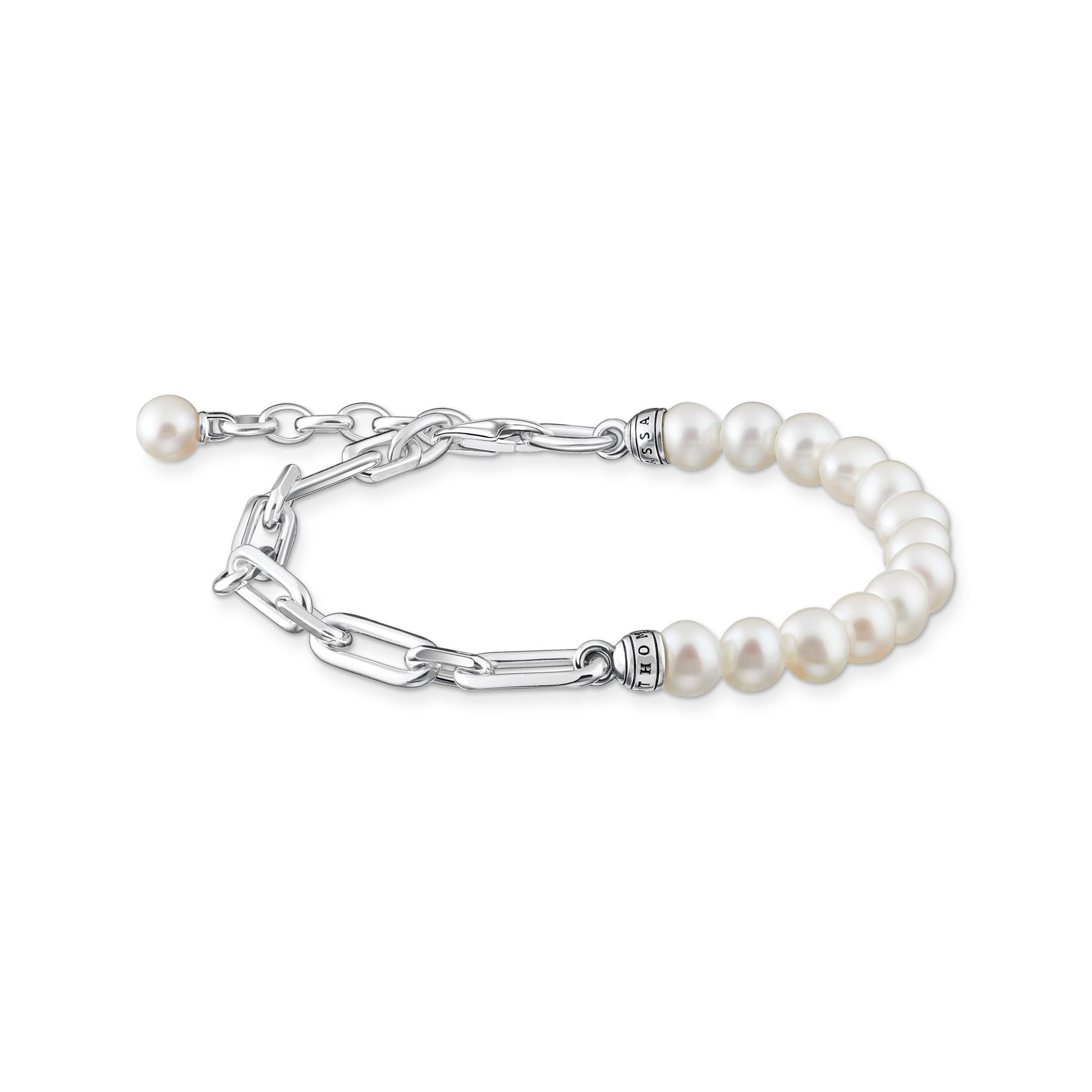 Bracciale THOMAS SABO In Argento 925 Con Perle D'Acqua Dolce Bianche E Zirconia – Regolabile 16-19 Cm, Eleganza Femminile