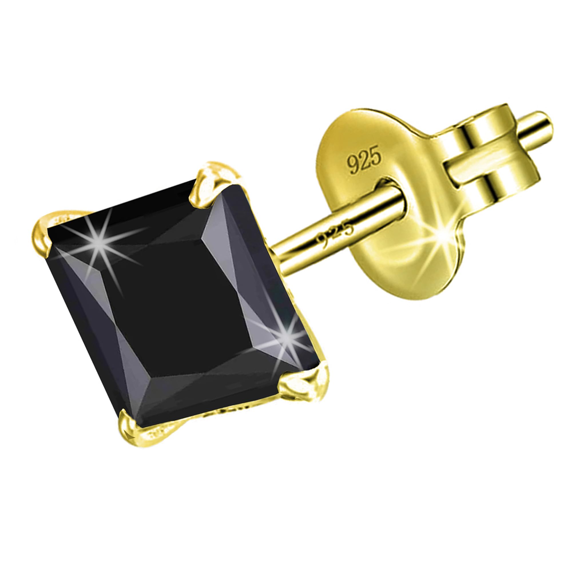 Men's Single Black Square Solitaire Diamond Stud Earrings | Pure 925 Sterling Silver | Princess Cut Cubic Zirconia Ear Tops | Gift Item for Men and Boys | 6 Month Warranty-image-49
