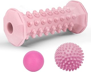 Pink Foot Massager Roller Set for Plantar Fasciitis, Arch&Heel Pain Relief | Includes Foot Roller, lacrosse and spiky massage balls for deep tissue trigger point muscle therapy and neuropathy relief