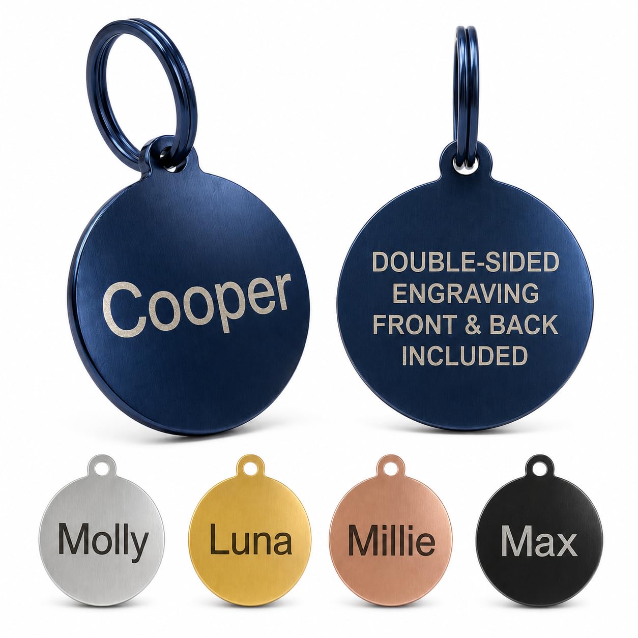 Personalised Laser Engraved Stainless Steel Dog and Cat ID Tags, Available in 5 Colours and 2 Sizes (Blue, Small (25mm))