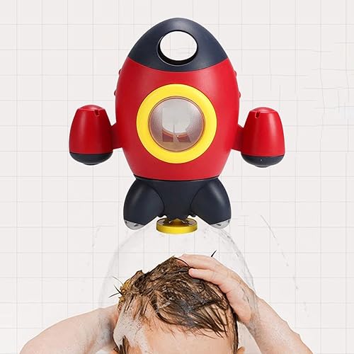 Miniatura 6 de Juguetes de baño para bebés, juguetes de bañera con forma de cohete espacial para niños pequeños, juguetes de agua con fuente giratoria, juguetes de