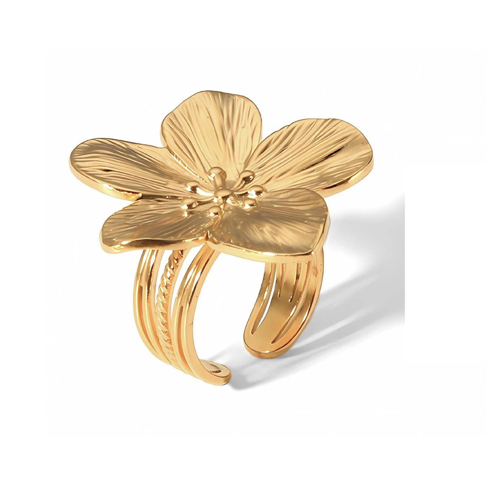 Gold Flower Ring for Women Trendy Silver Flower Statement Ring Adjustable Minimalist Rings Jewelry