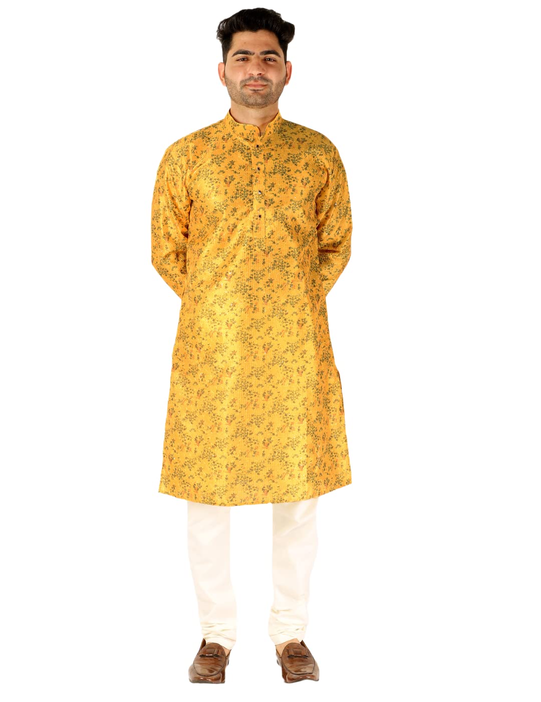 pro-ethic style developer Men Silk Floral Kurta Pajama Set | Mandarin Collar | Asymmetrical Style (A-107)-picture-11
