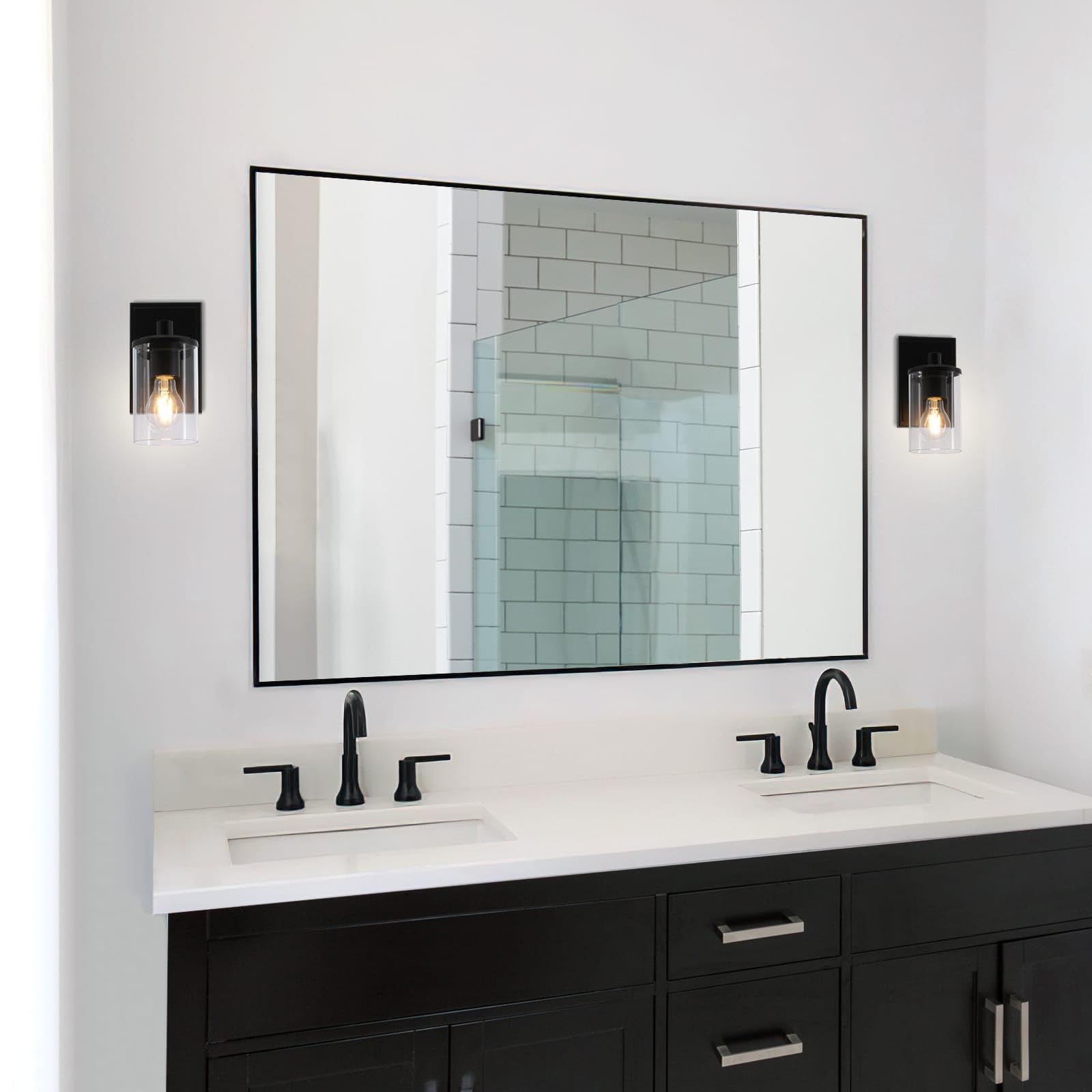 XiNBEi Lighting Aplique de pared, 1 luz, luz de tocador para baño con vidrio, apliques negros modernos para interiores, iluminación de pared XB-W1240-1-MB