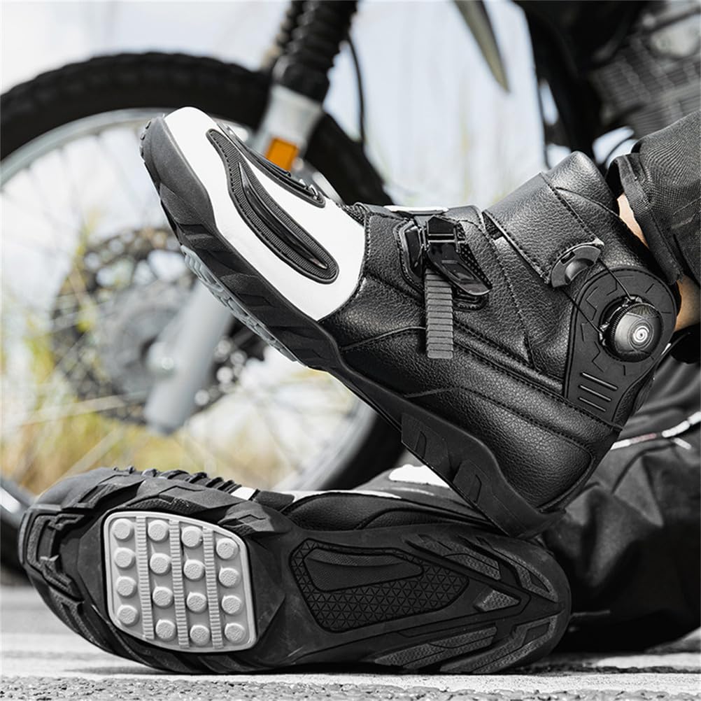 Scarpe da Moto in Pelle Alta - Stivali da Motociclista Casual per attività All'aperto in Microfibra con Suola Antiscivolo