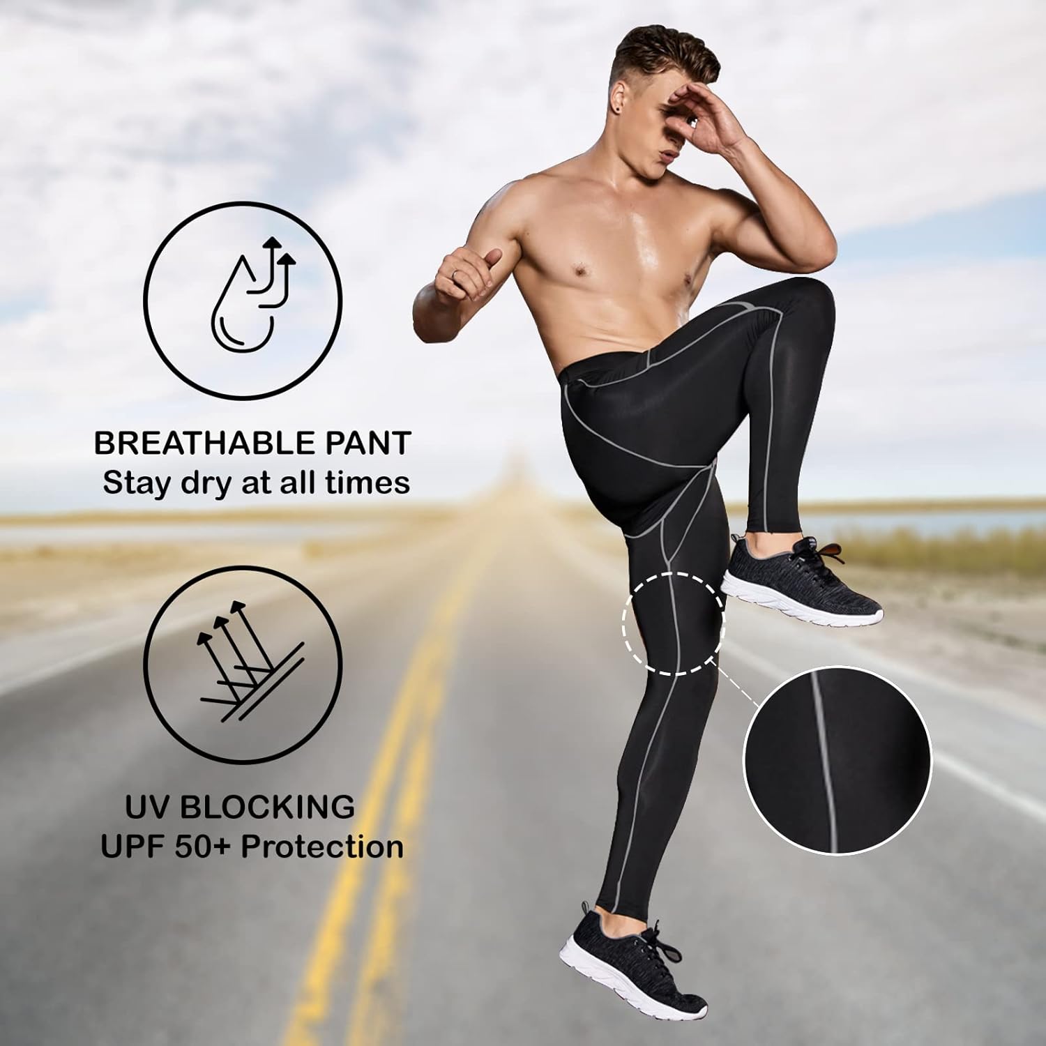Size M 2 PCS OEBLD Compression Pants Men UV Blocking Running Tights Gym Yoga Leggings for Athletic Workout