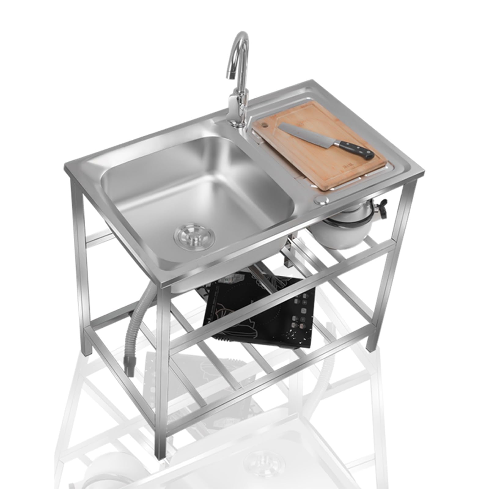 304 Stainless Steel Single Bowl Basin Kitchen Sink, Freestanding Sink for Outdoor Use, Commercial Kitchen Sink, 304 Stainless Steel Hand Sink, Single Bowl for Laundry, Backyard, Garage (Size