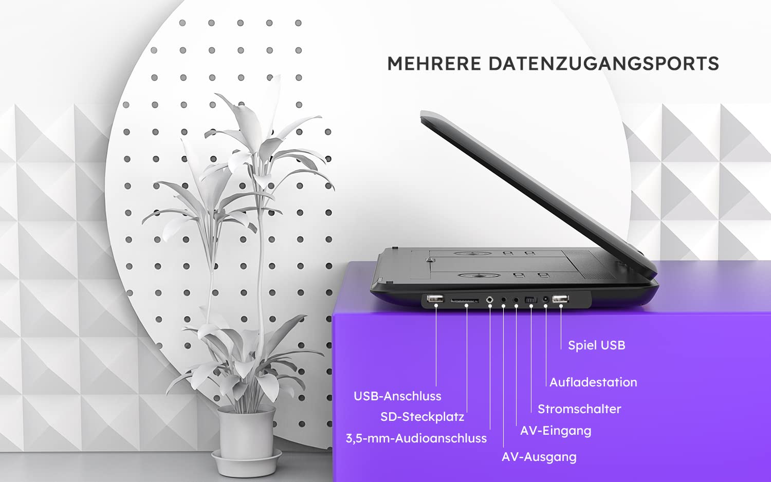 17,5’’ Tragbarer DVD Player mit 15,6’’ HD Display, 6 Stunden Wiederaufladbare Batterie, Unterstützung für USB/SD-Karte/AV-Übertragung, Sync TV/Projektor Bildschirm, Schwarz