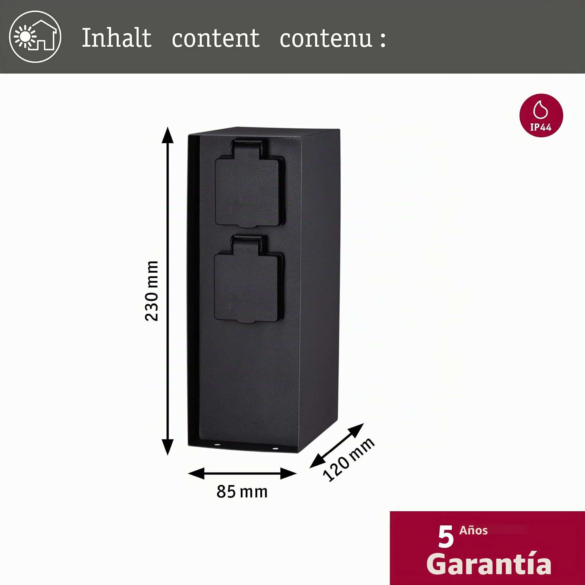 Paulmann 94313 Columna de enchufes exterior RIO, 4 enchufes, máx. 3650 W, iluminación exterior, antracita, iluminación para jardín, acero inoxidable, control