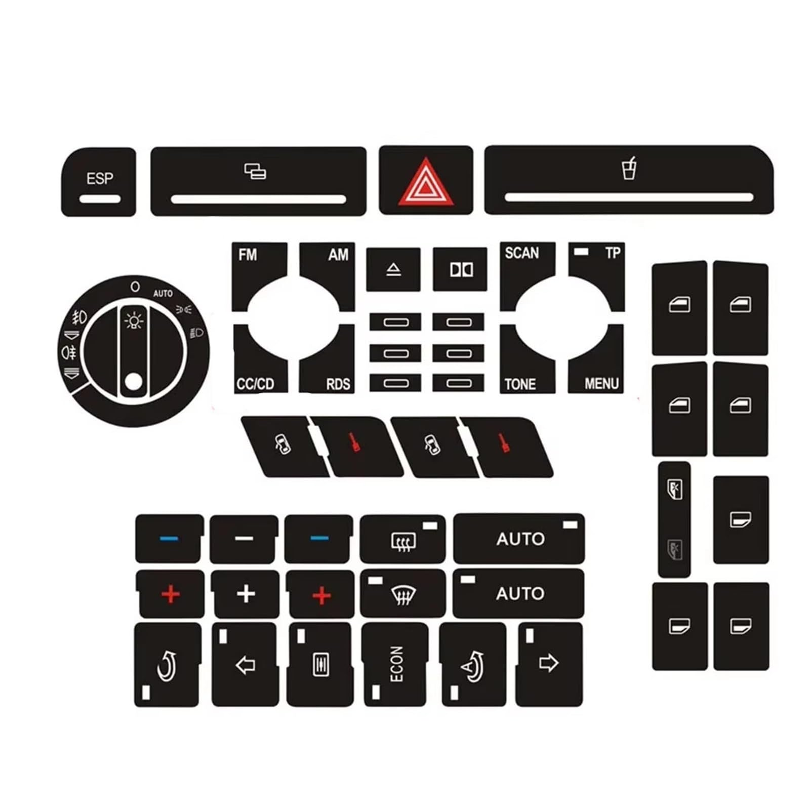 Button Trim Compatible with A4 B6 B7 Car Radio Air Conditioner Headlight Adjustment Buttons Knobs Switches Stickers(Type B)