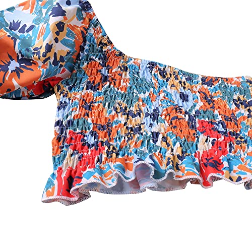 Image of Hopscotch Girls Multi Coloured Floral Print Slim Fit Blouse and Shorts Set
