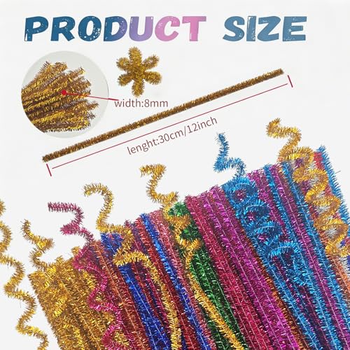 Image of Gold Pipe Cleaners,Glitter Gold Craft Pipe Cleaners,200pcs Supplies for Home DIY Handmade Arts,Arts and Crafts for Kids Ages 6-8,Glitter Pipe Cleaners for Festivals DIY Decorations,Christmas Decor