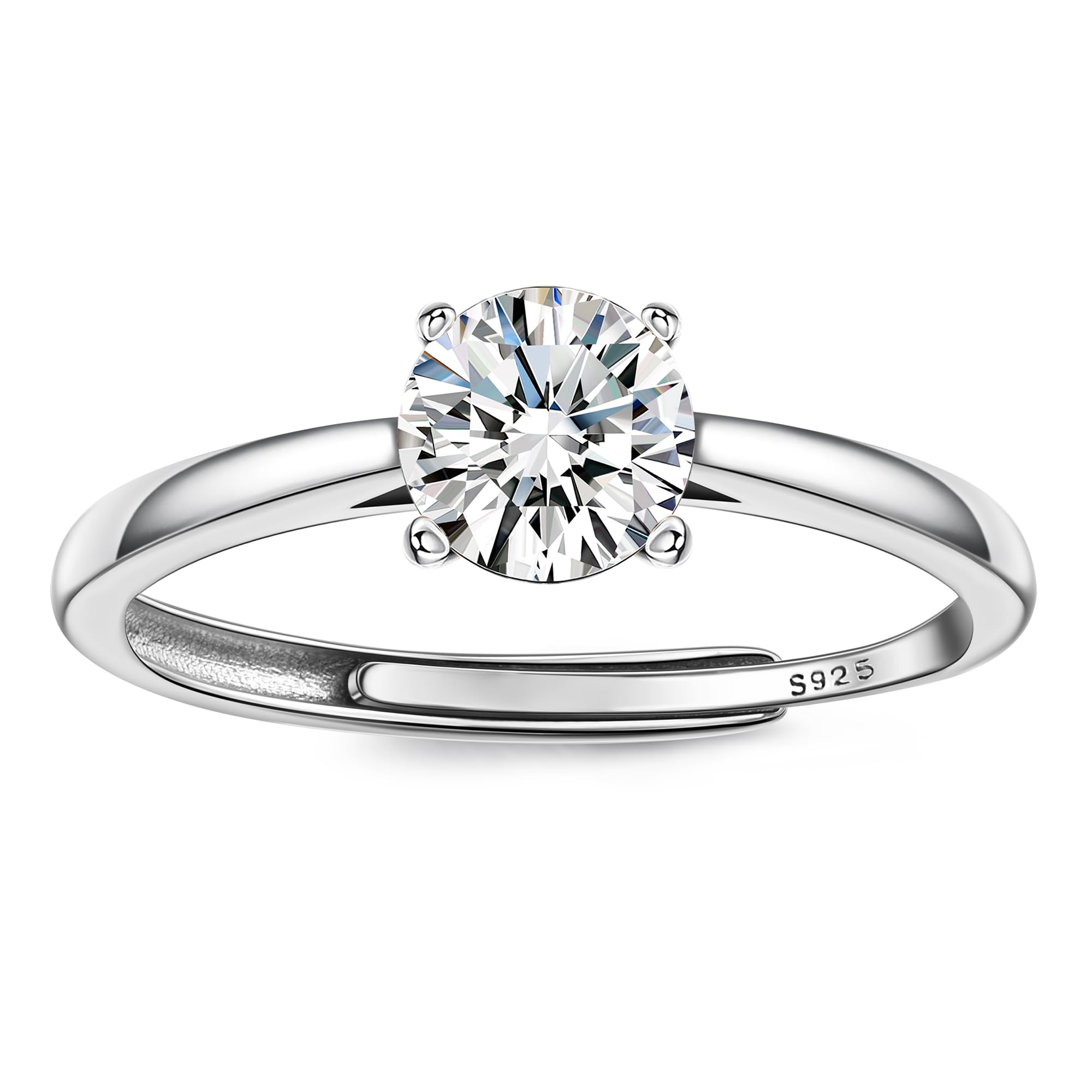 JeweBella Anillo Mujer Plata de Ley 925 Anillo Zirconia Cúbica Brillante Ajustable Anillo Compromiso Mujer Anillo Pareja Plata Anillo de Bodas para Alianza Bodas Regalo Aniversario con Caja