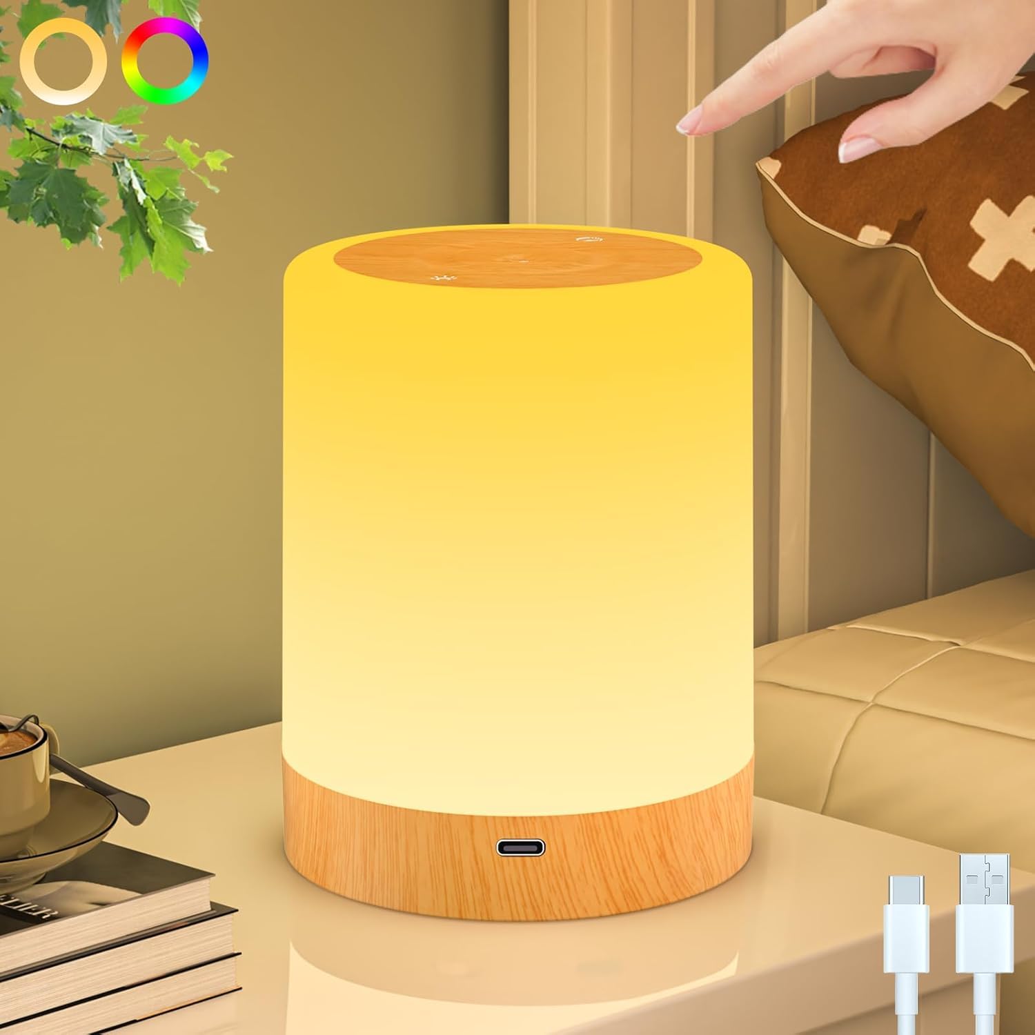 LED Nachttischlampe Touch Dimmbar mit 256 RGB Farben & 4 Mod