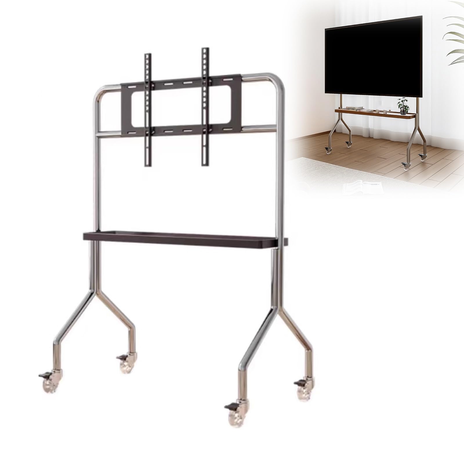 Porta TV da Terra Mobile per Schermo da 49-75 Pollici, Mobili Porta TV da Terra, capacità di Carico 50 kg, Comodo Spazio di Archiviazione, per Aziende, Uffici, Scuole(Black)