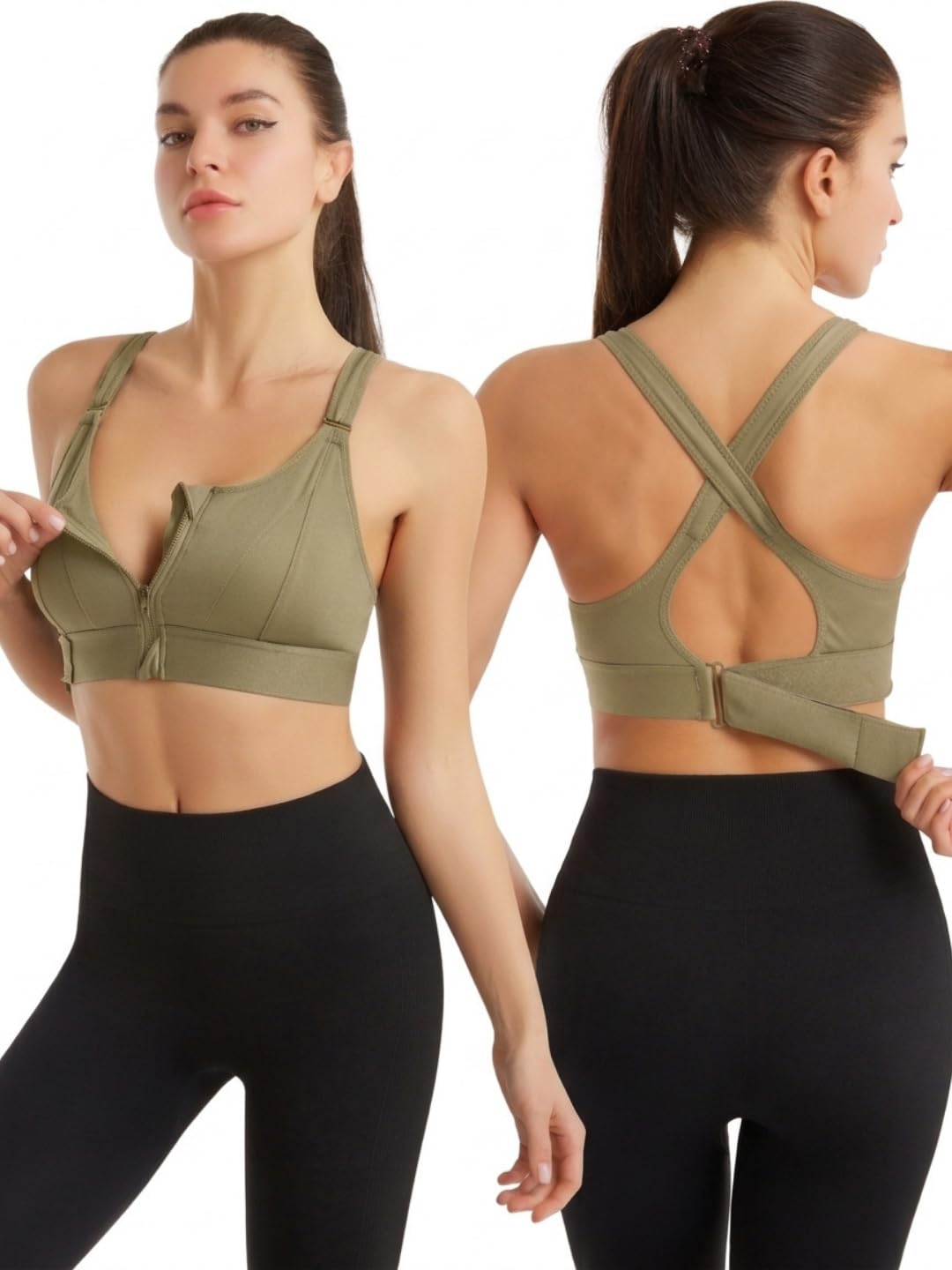 Woman's Sports Bra|Polyester Spandex High Impact Front Zip Sports Bra |Size:- S to 5XL |Gym Workout & Yoga Running Activewear Bra with Criss Cross Back Support-image-13