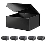 BLK&WH 6 Gift Boxes 9x6.5x3.8 Inches, Black Gift Boxes, Groomsman Boxes, Collapsible Boxes with Magnetic Closure Lids for Gift Packaging (Glossy Black with Grass Texture)
