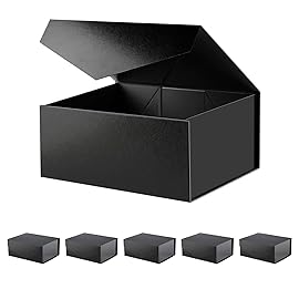 BLK&WH 6 Gift Boxes 9x6.5x3.8 Inches, Black Gift Boxes, Groomsman Boxes, Collapsible Boxes with Magnetic Closure Lids for Gift Packaging (Glossy Black with Grass Texture)