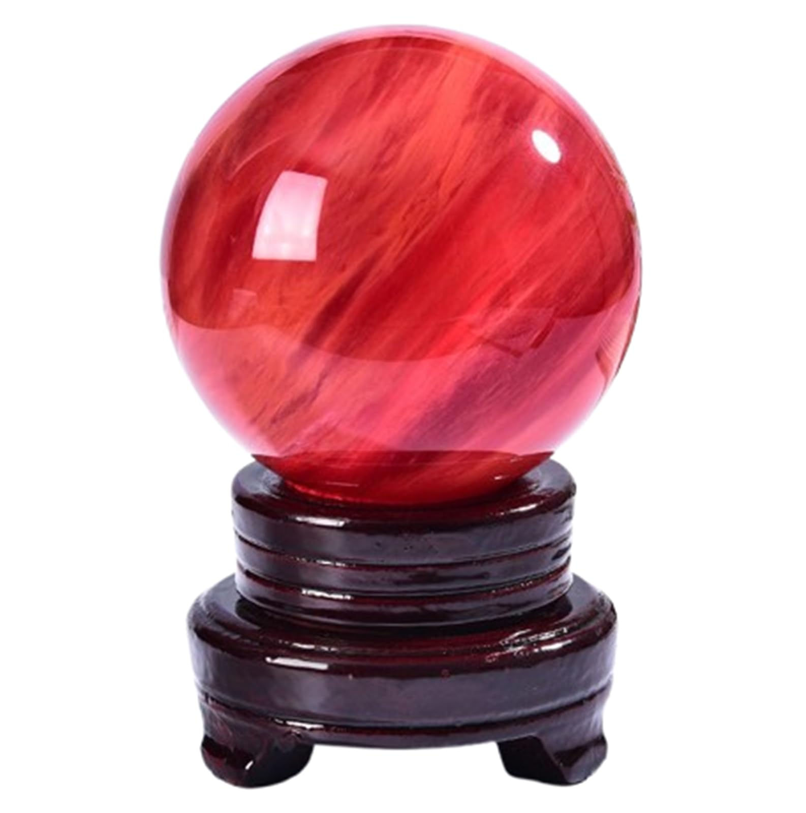 FOPURE Red Smelt Quartz Crystal Ball with Stand,Beautiful Decorative Sphere for Office, Home Bedroom Desk Ornaments for, Divination,2.75"(7cm)